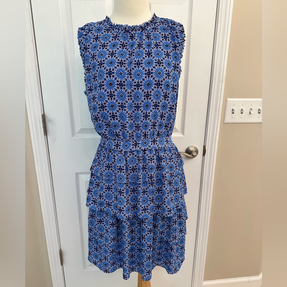 Banana Republic Blue Purple Medallion Moroccan Tiered Flounce Dress 16 NWOT